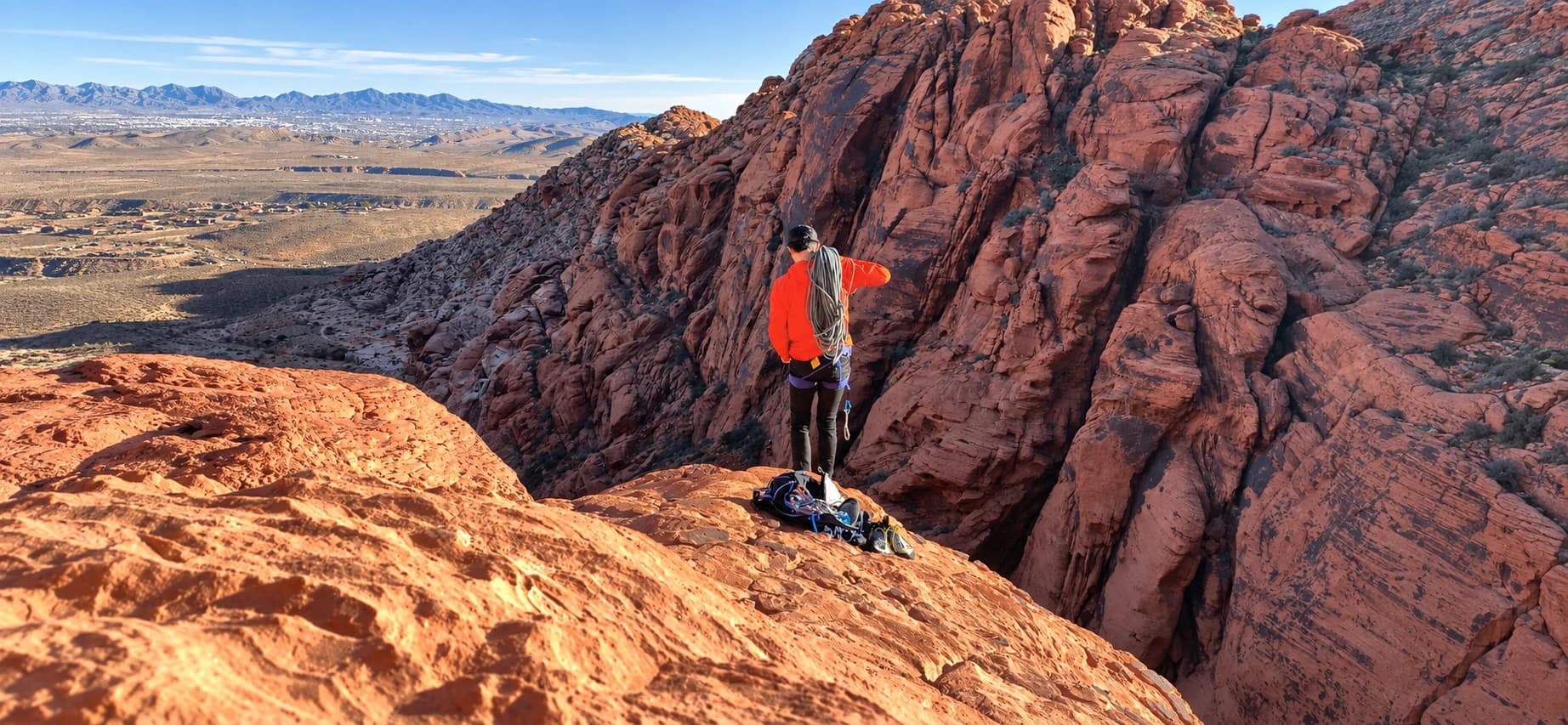 A climber on red sandstone at Red Rock Canyon
